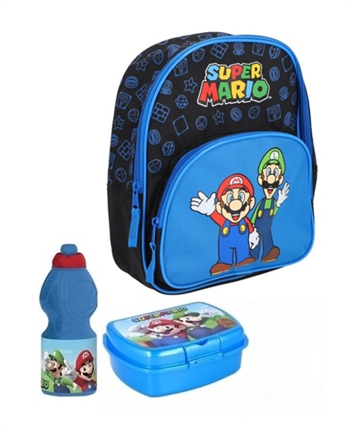 Super Mario børnehavestart sæt, rygsæk -madkasse -drikkedunk 